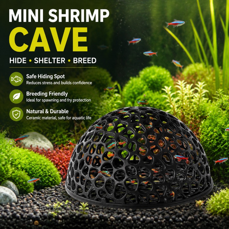 Hide Cave Ceramic - كهف سيراميك مسامي صغير للروبيان، بيت
