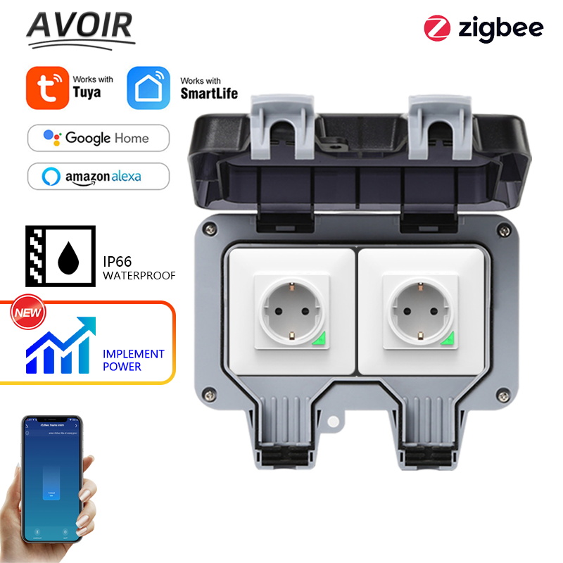 Timer Dual Outlet - Avoir Tuya Zigbee المقابس الكهربائية IP66