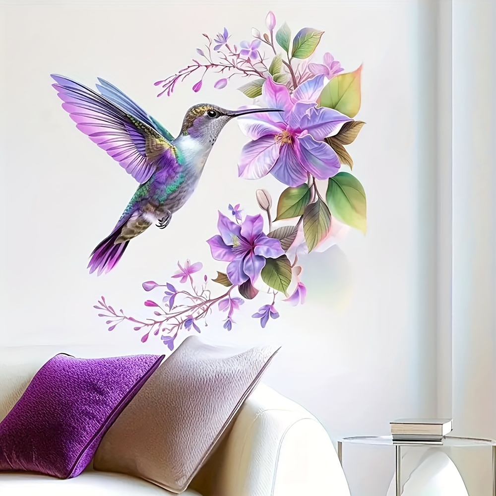 ملصق زهرة بنفسجية وطائر الطنان - مراجعة Pvc Panel Background وسعره